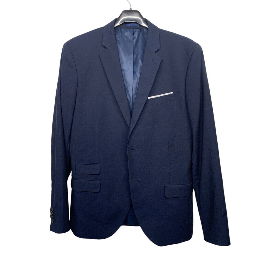 RESERVED Men size US 42 Navy Blue Slim Fit Blazer w Pocket Square European Brand - Picture 3 of 13